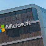 Microsoft logo on the corner of a building