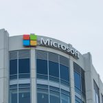 Microsoft logo on curved building