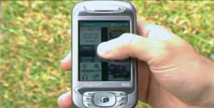 The ZenZui user interface, here being operated in a "thumb-friendly" fashion.