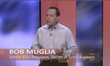 Microsoft SVP Bob Muglia speaking before a customers' conference in Los Angeles.