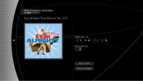 Universal Studios' U-Shop screen being accessed from an HD DVD