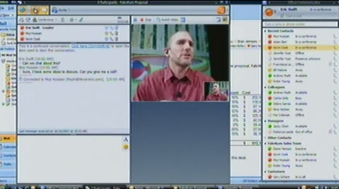 Microsoft's Eric Swift manages an Outlook-driven videoconference Microsoft's Eric Swift manages an Outlook-driven videoconference