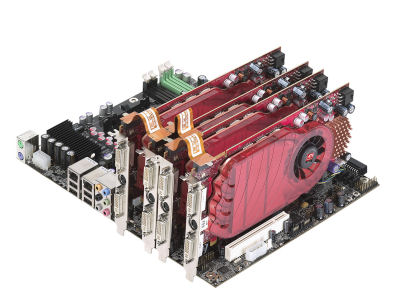 AMD's Spider platform, complete with 7-series motherboard and ATI Radeon 3800-series graphics cards