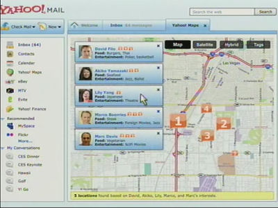 A prototype of a possible future version of Yahoo mail actually looks more like Google Earth.  Here, recipients are plotted based on their geophysical location.