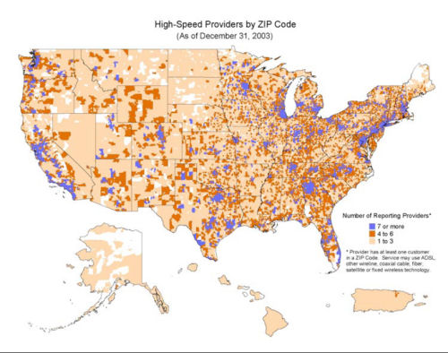 Relative US coverage of broadband service providers for 2003 Relative US coverage of broadband service providers for 2003