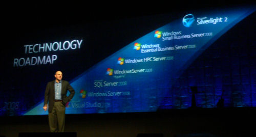 Microsoft CEO Steve Ballmer in front of a projection of what's supposed to be the future, some of which he admitted to be 'an inventory of what Microsoft has shown thus far.' Microsoft CEO Steve Ballmer in front of a projection of what's supposed to be the future, some of which he admitted to be 'an inventory of what Microsoft has shown thus far.'