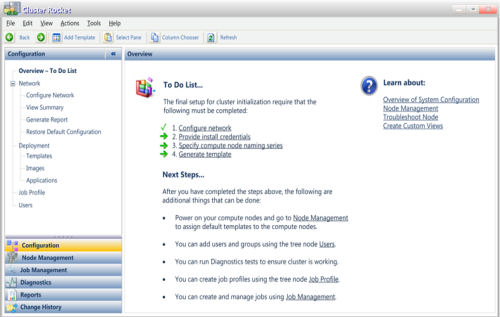 The 'Cluster Rocket' console for managing Microsoft Windows HPC Server 2008