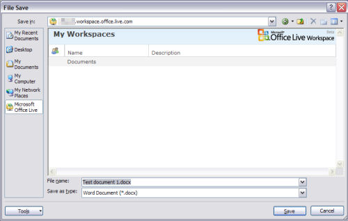 Screenshot from Office Live Workspace beta