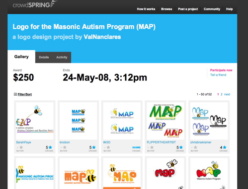 Crowdspring view of submissions