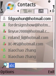 A page from Windows Live Contacts, one of Microsoft's services now being offered to Nokia S60 phone users in the US.  (Courtesy Microsoft)