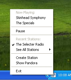Pandora running in system tray