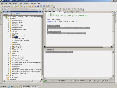 A demonstration of a policy being invoked in Microsoft SQL Studio 2008. A demonstration of a policy being invoked in Microsoft SQL Studio 2008.