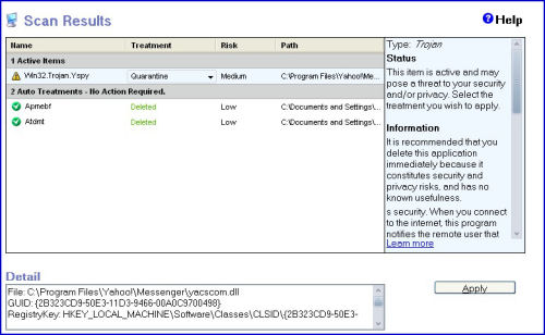 ZoneAlarm Pro's anti-malware scan misidentifies a Yahoo Messenger-based ActiveX control as malware. ZoneAlarm Pro's anti-malware scan misidentifies a Yahoo Messenger-based ActiveX control as malware.
