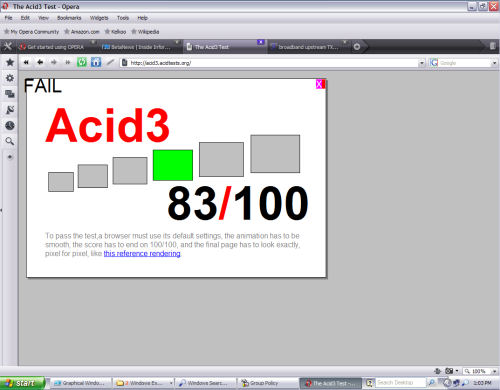 The Acid3 test as performed by Opera 9.5 for Windows on June 12, 2008.