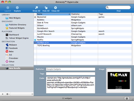 Amnesty Hypercube's very iTunes-ian layout