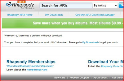 Rhapsody .ZIP download failure Rhapsody .ZIP download failure