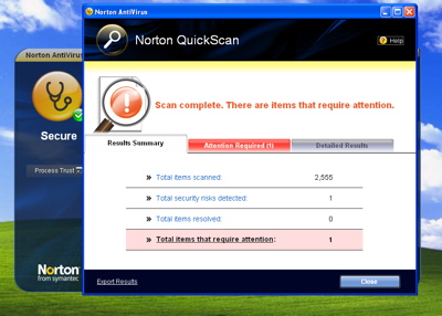 Norton Antivirus 2009 bad file detected