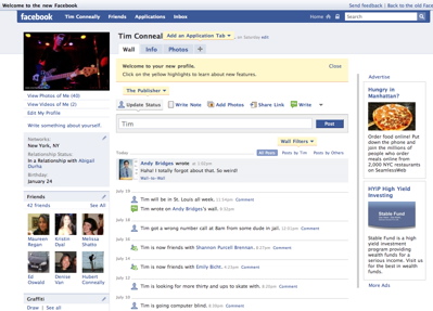 Facebook profile edit page