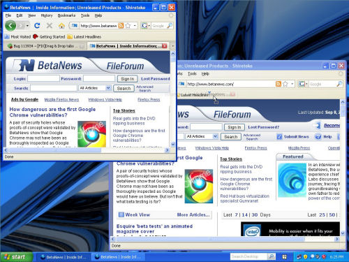 A second Firefox 3.1 window receptive to a drag-and-drop of a tab, from Shiretoko alpha 3.1.