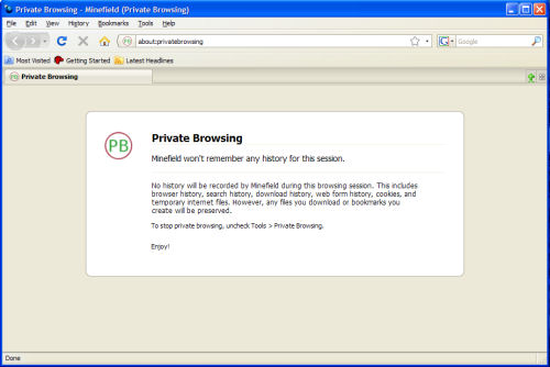 The first sign of private browsing mode in a nightly build of Firefox 3.1 The first sign of private browsing mode in a nightly build of Firefox 3.1