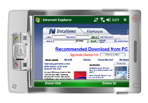 The BetaNews front page as seen on Microsoft's Windows Mobile 6.1.4 emulator, with IE Mobile 6. The BetaNews front page as seen on Microsoft's Windows Mobile 6.1.4 emulator, with IE Mobile 6.