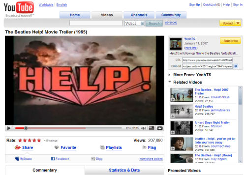 YouTube's first day of widescreen video, though with 4:3 aspect ratio for its embed codes.