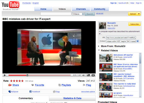 Widescreen videos that were re-rendered as 4:3 appear in a 'tunnel' in the new YouTube.