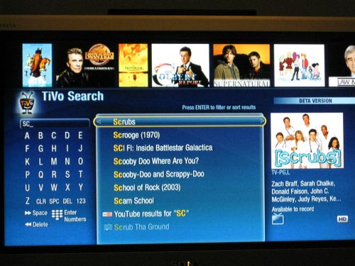 Screenshot from TiVo's new Search feature Screenshot from TiVo's new Search feature