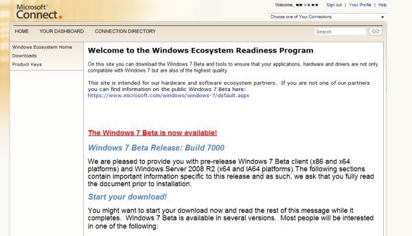 A page from the Windows Ecosystem Readiness program on Microsoft Connect A page from the Windows Ecosystem Readiness program on Microsoft Connect