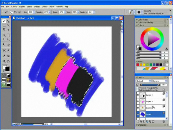 Selecting entire brushstrokes in Corel Painter 11