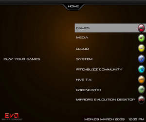 EVO console home screen EVO console home screen