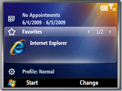 WM6.5 Favorites screen WM6.5 Favorites screen