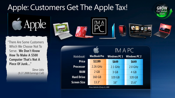 A slide from a Microsoft presentation referring to the 'Apple Tax' A slide from a Microsoft presentation referring to the 'Apple Tax'