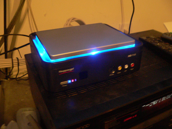 Hauppauge HD PVR shows its excitement by glowing as it records. Hauppauge HD PVR shows its excitement by glowing as it records.