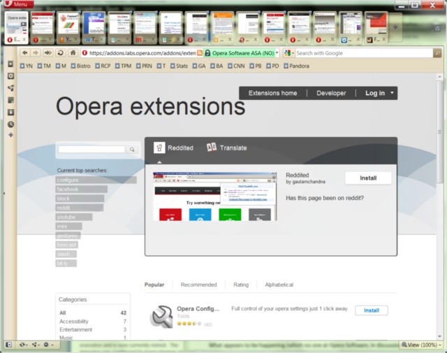 Opera 11 with its extensions page Opera 11 with its extensions page