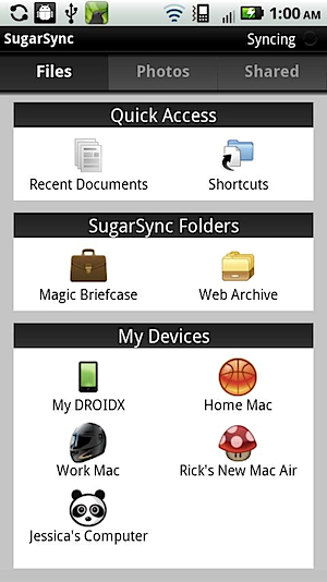 SugarSync Android UI SugarSync Android UI