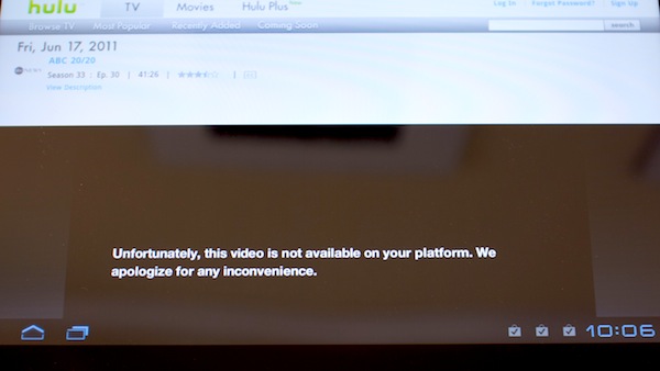 Hulu error on Samsung Tab 10.1